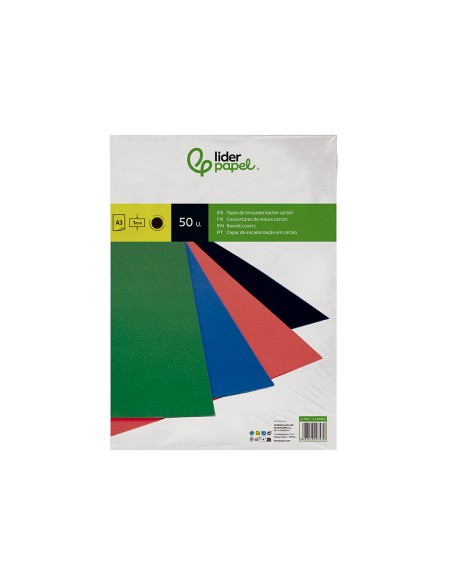 Tapa encuadernacion liderpapel carton a3 1mm negra paquete de 50 unidades