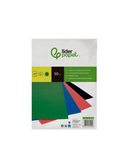 Tapa encuadernacion liderpapel carton a4 1mm verde paquete de 50 unidades