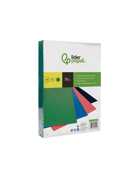 Tapa encuadernacion liderpapel carton a4 1mm verde paquete de 50 unidades