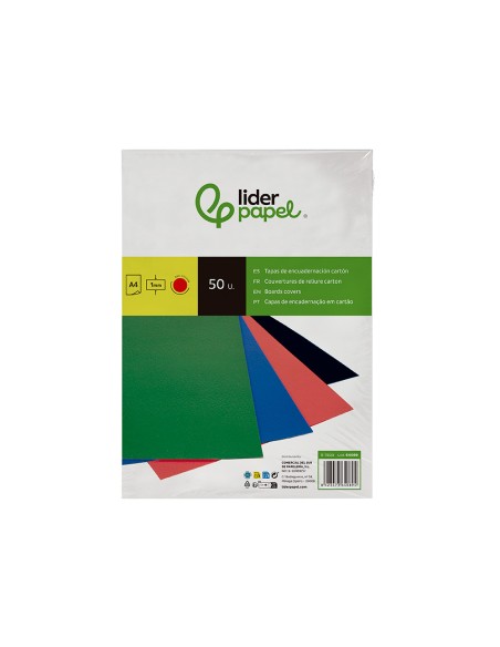 Tapa encuadernacion liderpapel carton a4 1mm roja paquete de 50 unidades