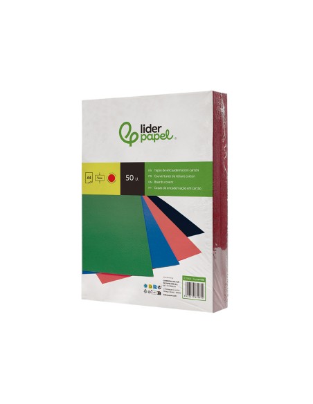 Tapa encuadernacion liderpapel carton a4 1mm roja paquete de 50 unidades