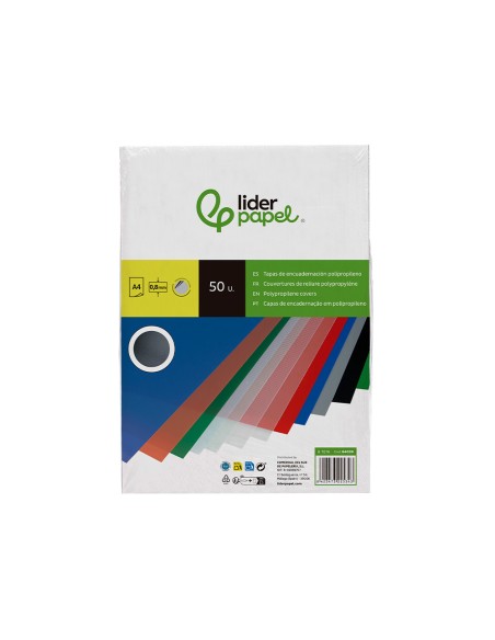 Tapa encuadernacion liderpapel polipropileno a4 0.8mm transparente paquete de 50 unidades