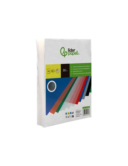 Tapa encuadernacion liderpapel polipropileno a4 0.8mm transparente paquete de 50 unidades