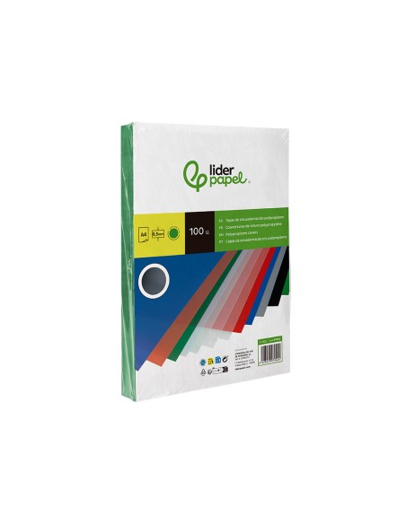 Tapa encuadernacion liderpapel polipropileno a4 0.5mm verde opaco paquete de 100 unidades