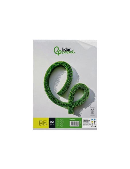 Papel liderpapel a4 90g/m2 liso paquete de 100 hojas