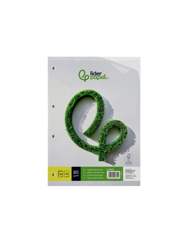 Papel liderpapel a4 80g/m2 liso 4 taladros...