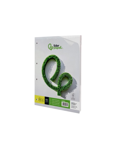 Papel liderpapel a4 80g/m2 liso 4 taladros paquete de 100 hojas
