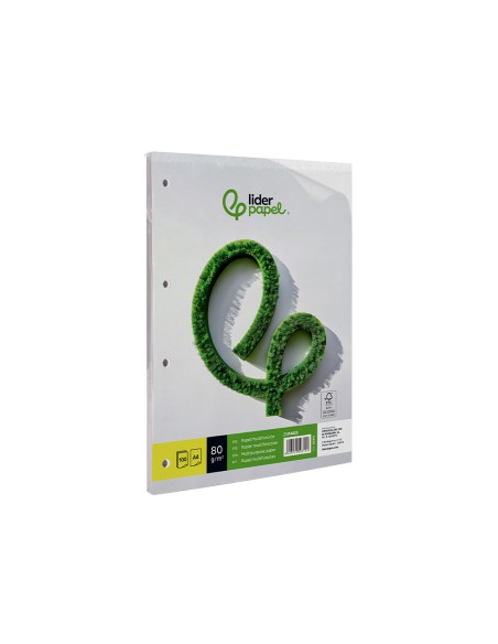 Papel liderpapel a4 80g/m2 liso 4 taladros paquete de 100 hojas