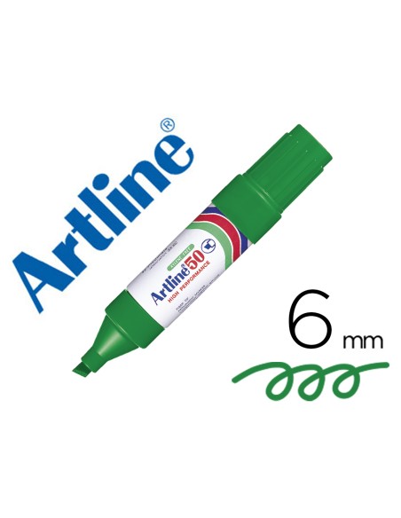 Rotulador artline marcador permanente ek-50 verde -punta biselada 6 mm -papel metal y cristal