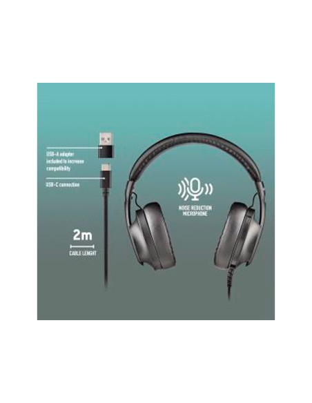 Auriculares ngs vox805 con cable estereo usb-c con control de volumen y adaptador usb color negro