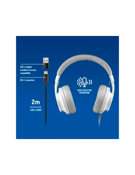 Auriculares ngs vox805 con cable estereo usb-c con control de volumen y adaptador usb color blanco