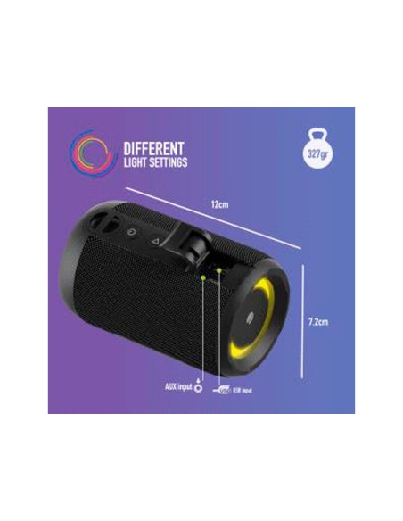 Altavoz ngs roller furia 2 tiny portatil 20w bluetooth luces rgb e impermeabilidad ipx7 color negro