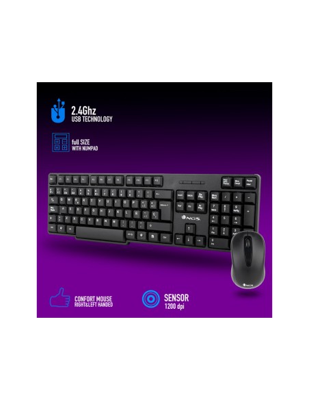 Set teclado y raton ngs inalambricos 2.4ghz usb color negro