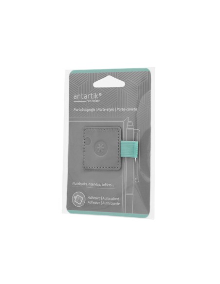 Portaboligrafo autoadhesivo antartik para cuaderno note con elastico hasta 15 mm grosor 1mm gris y turquesa