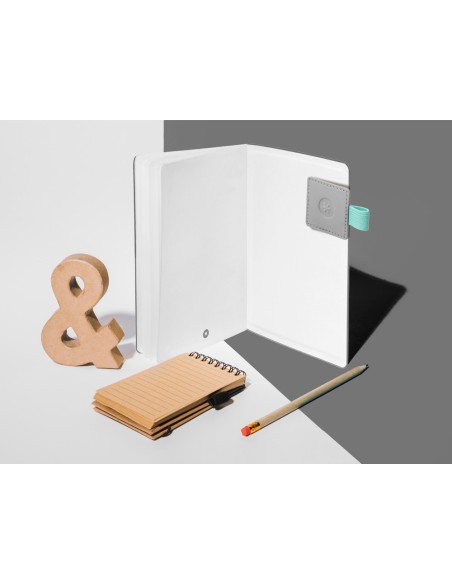Portaboligrafo autoadhesivo antartik para cuaderno note con elastico hasta 15 mm grosor 1mm gris y turquesa
