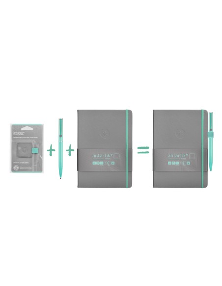 Portaboligrafo autoadhesivo antartik para cuaderno note con elastico hasta 15 mm grosor 1mm gris y turquesa