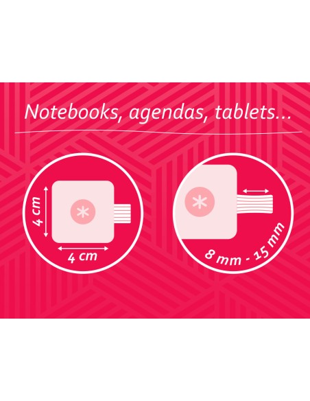 Portaboligrafo autoadhesivo antartik para cuaderno note con elastico hasta 15 mm grosor 1mm fucsia 40x40 mm