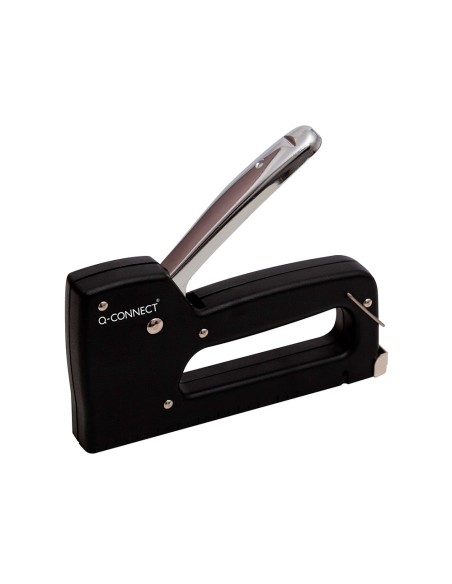 Grapadora q-connect clavadora manual ligera con cuerpo de plastico resistente color negro usa grapas 23/6-8