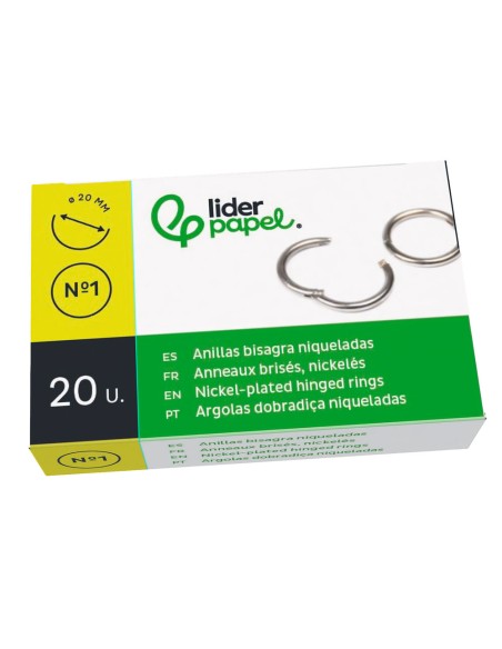 Anilla bisagra liderpapel niquelada n.1 diametro 20 mm caja de 20 unidades