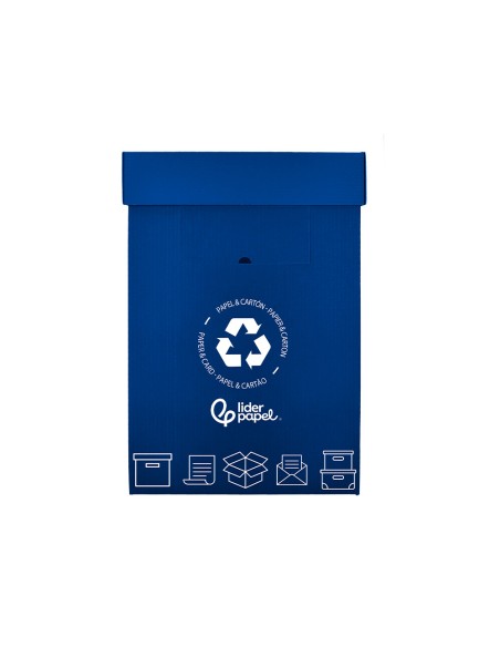 Contenedor papelera reciclaje liderpapel carton reciclado para papel y carton 450x350x650 mm 70 litros azul
