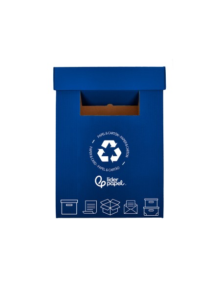 Contenedor papelera reciclaje liderpapel carton reciclado para papel y carton 450x350x650 mm 70 litros azul