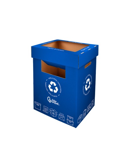 Contenedor papelera reciclaje liderpapel carton reciclado para papel y carton 450x350x650 mm 70 litros azul