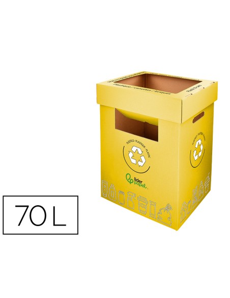 Contenedor papelera reciclaje liderpapel carton reciclado para envases 450x350x650 mm 70 litros amarillo