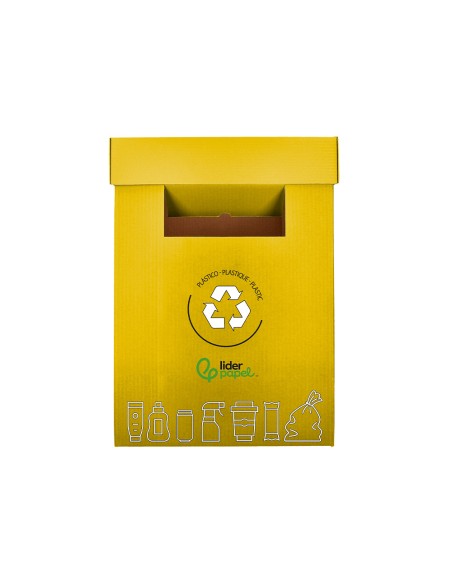 Contenedor papelera reciclaje liderpapel carton reciclado para envases 450x350x650 mm 70 litros amarillo