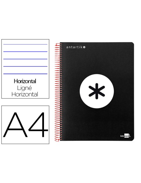 Cuaderno espiral liderpapel a4 micro antartik tapa plastico 120h 100 gr horizontal 5 bandas 4 taladros color negro