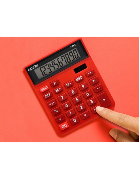 Calculadora carlin sobremesa 10 digitos solar y pilas color rojo 127x105x24 mm