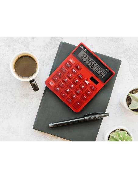 Calculadora carlin sobremesa 10 digitos solar y pilas color rojo 127x105x24 mm