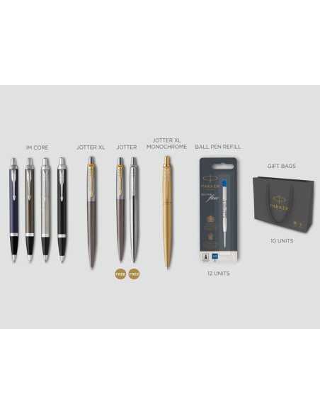Lote parker navidad 2025 contenido 4 parker im core+2 jotter xl+12 recambios+regalo:2 jotter core regalo+10 bolsas