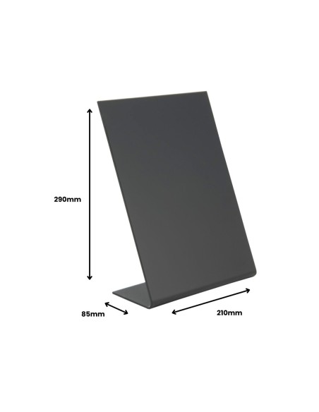Pizarra de sobremesa archivo 2000 en forma de l a4 vertical metacrilato negro 100% reciclable 85x210x290 mm