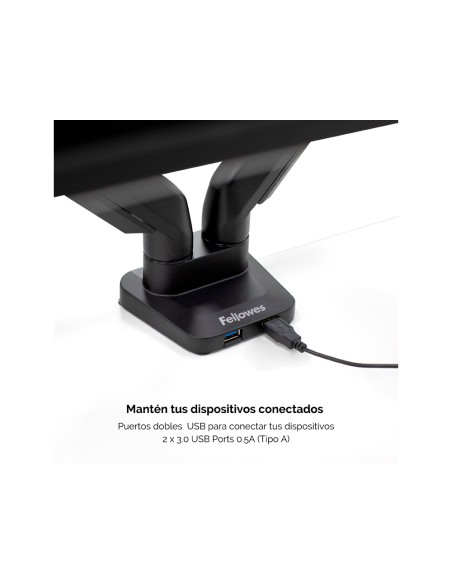 Brazo para monitor fellowes platinum ajustable en altura para dos pantallas normativa vesa hasta 10 kg negro