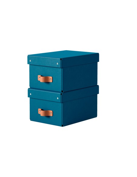 Caja de almacenaje leitz carton pequeña con asa de piel color azul pack de 2 unidades