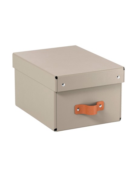 Caja de almacenaje leitz carton pequeña con asa de piel color beige pack de 2 unidades