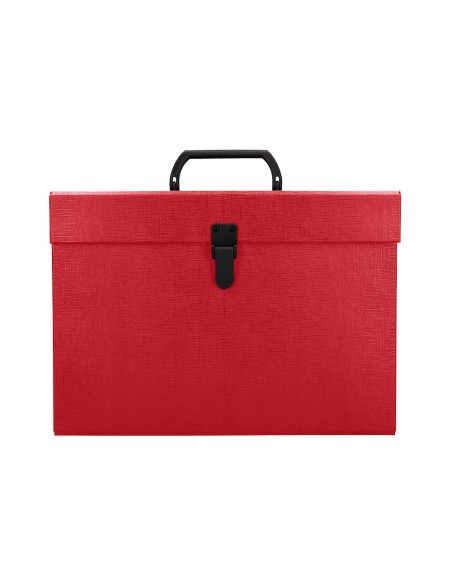 Maletin liderpapel con fuelle y asa carton forrado 19 departamentos 255x390x120 mm color rojo