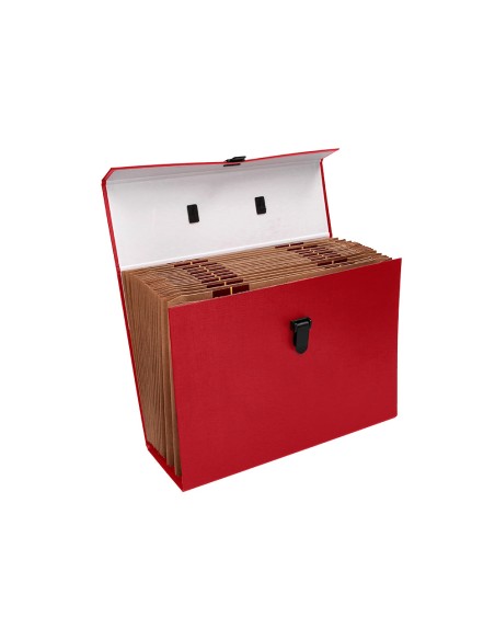 Maletin liderpapel con fuelle y asa carton forrado 19 departamentos 255x390x120 mm color rojo