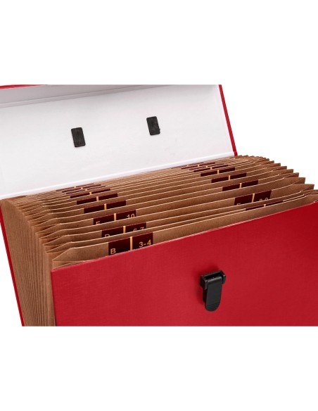 Maletin liderpapel con fuelle y asa carton forrado 19 departamentos 255x390x120 mm color rojo