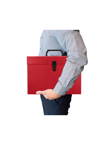 Maletin liderpapel con fuelle y asa carton forrado 19 departamentos 255x390x120 mm color rojo