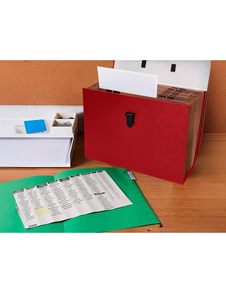 Maletin liderpapel con fuelle y asa carton forrado 19 departamentos 255x390x120 mm color rojo