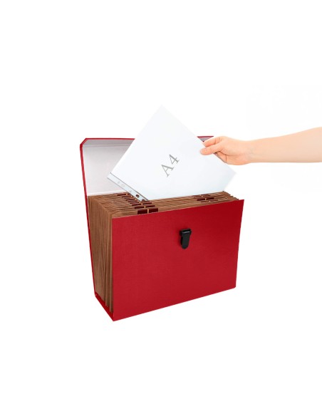 Maletin liderpapel con fuelle y asa carton forrado 19 departamentos 255x390x120 mm color rojo