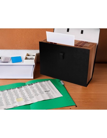 Maletin liderpapel con fuelle y asa carton forrado 19 departamentos 255x390x120 mm color negro