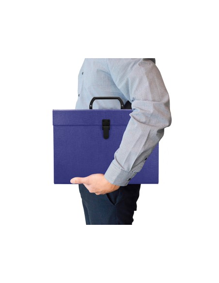 Maletin liderpapel con fuelle y asa carton forrado 19 departamentos 255x390x120 mm color azul