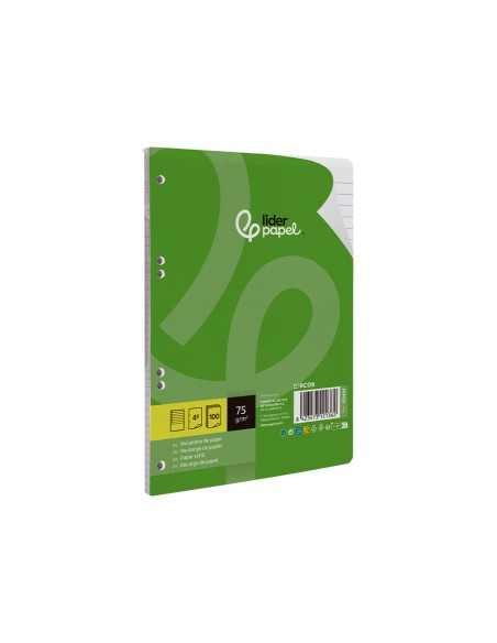 Recambio liderpapel din a5 100 hojas 75 gr horizontal con margen 6 taladros