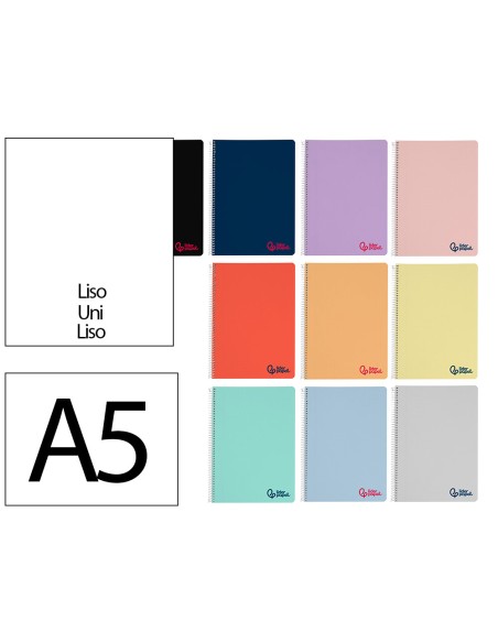 Cuaderno espiral liderpapel a5 wonder tapa plastico 80h 90gr liso colores surtidos