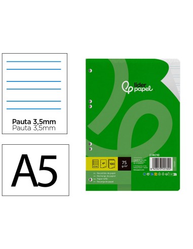 Recambio liderpapel din a5 100 hojas 75 gr...