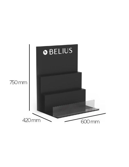 Expositor lote belius sobremesa negro 36 piezas 3 niveles mdf 600x420x750 mm