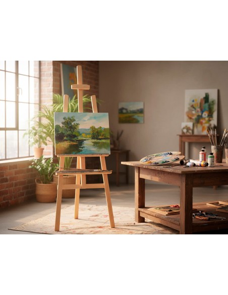 Caballete de pie pintor liderpapel madera de pino barnizado 58,5x175x75 cm certificado fsc