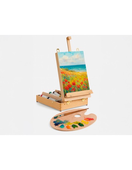 Caballete pintor de sobremesa liderpapel madera de haya barnizado con maletin 39x26x13cm certificado fsc